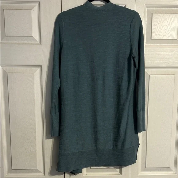 ANN TAYLOR LOFT X-Small Teal Open Cardigan Sweater Duster Cotton Layering Office - Picture 6 of 6